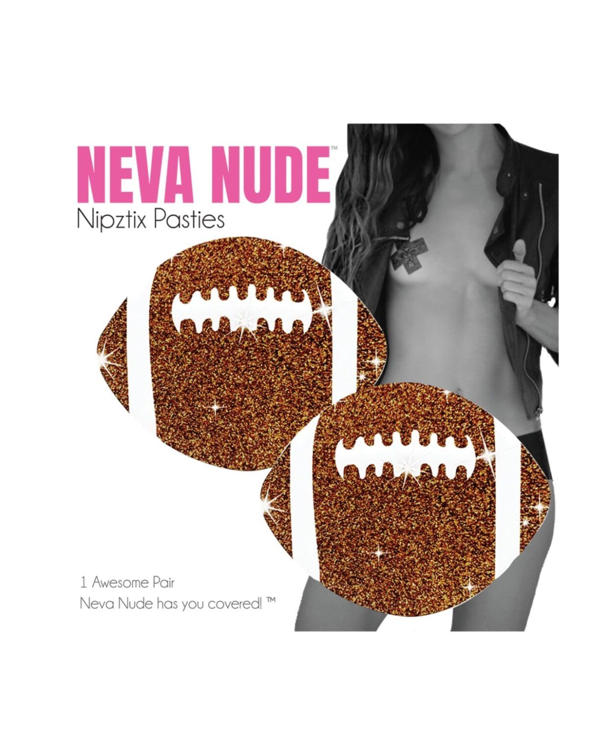 Neva Nude Football Glitter Pasties - Brown O/S