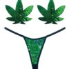 Neva Nude Naughty Knix Weed Leaf Sequin G-String & Pasties - Green  O/S