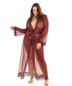 Provence Eyelash Lace Floor Length Robe Zinfandel 1X/2X