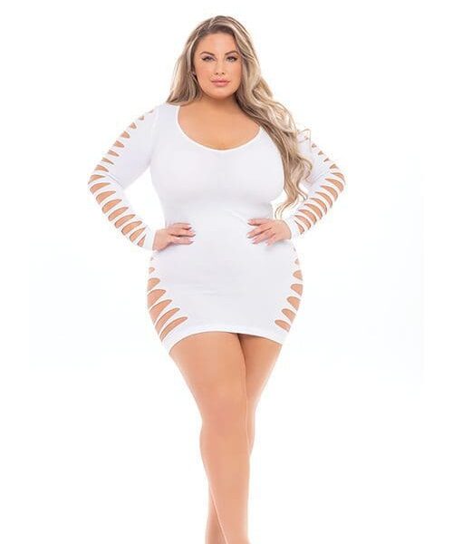 Pink Lipstick Bold Babe Long Sleeve Dress (Fits up to 3X) White QN