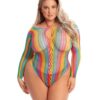 Pink Lipstick More Color Long Sleeve Bodysuit Rainbow QN