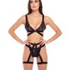 Rene Rofe Straps & Garters Bra Set Black M/L