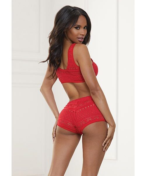 Knit Bralette & Cheeky Shorts Flame Scarlet LG