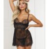 Lace & Satin Babydoll & Panty Black LG