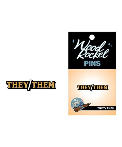 Wood Rocket They/Them Pin - Black/Gold