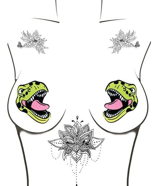 Neva Nude Black Light Dinosaur Pasties - Green O/S